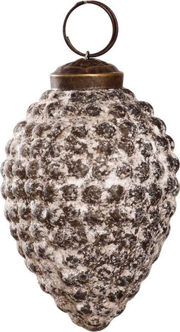 PTMD Danila Kerstbal Dennenappel Antiek - H7 x Ø7 cm - Glas - Grijs