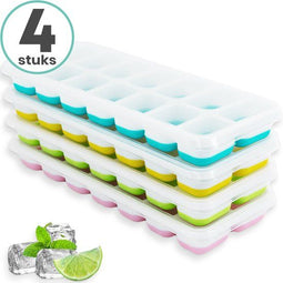 Loti Living IJsblokjesvorm - 4 stuks - Groen, Geel, Blauw, Roze - IJsvormpjes - Siliconen