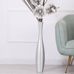 Grote Bodemvaas 65 cm - Hoogwaardige Polyresin Vaas - Zilver