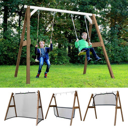 AXI 4-in-1 SportsFun in Bruin/Wit - 4-in-1 Frame voor schommel, voetbal, volleybal en tennis - Schommelframe met net voor diverse sporten - FSC hout