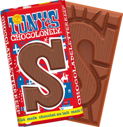 Tony's Chocolonely Chocolade Letter S - Melkchocolade Chocoladeletter - Schoencadeautjes Sinterklaas - Sint Cadeau - 180 Gram Fairtrade Belgische Chocola