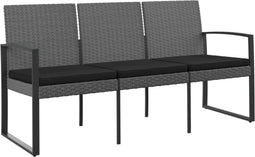 vidaXL - Tuinbank - 3-zits - met - kussens - polypropeen - rattan - donkergrijs