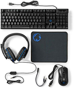 Nedis GCK51110 - Gaming Combo Kit - 4-in-1 met AZERTY toetsenbord en LED-verlichting - Zwart