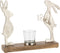 J-Line theelichthouder Konijnen Mango - hout/ijzer - naturel/zilver - paasdecoratie