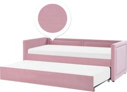 Beliani MIMIZAN - Onderschuifbed - Roze - Fluweel