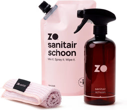 ZO® Sanitairreinigerreiniger - Badkamer- en toiletreiniger - 100% Natuurlijk en Vegan Schoonmaakmiddel - Eucalyptus - Duurzaam - Tegen Kalk - Startpakket met 10 Navullingen, Doek en Herbruikbare Sprayer