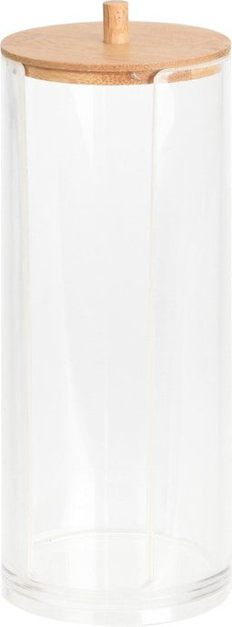 Eleganza Wattenschijfjes houder - kunststof - bamboe deksel - D7 x H19 cm