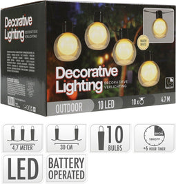 DecorativeLighting - Feestverlichting - 10 LED lampen - timer - warm wit (excl batterijen)