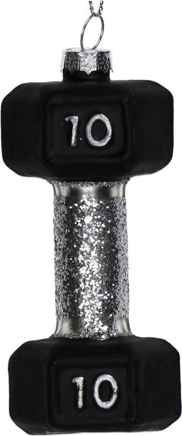 HD Collection - Ornament kerstbal Dumbbell Glas Zwart 10.5 cm