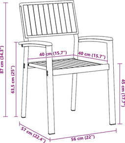 vidaXL - Tuinstoelen - 2 - stuks - Stapelbaar - Zwart - Massief - Acacia - & - Metaal