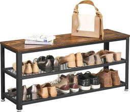 Goliving Schoenenrek - Schoenenbank - 3 lagen - Industrieel - Bruin/Zwart - 80 x 30 x 45 cm