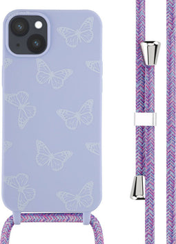 iMoshion Hoesje Geschikt voor iPhone 14 Plus Hoesje Met Koord - iMoshion Siliconen design hoesje met koord - Meerkleurig / Butterfly