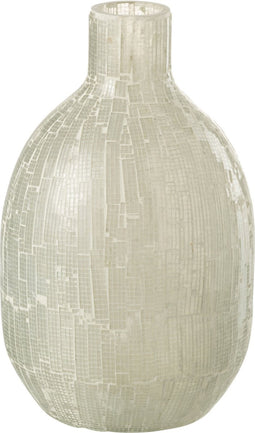 J-Line vaas Mozaiek Rond - glas - lichtgrijs - 27 cm hoog