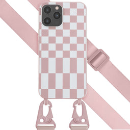 Selencia Hoesje Geschikt voor iPhone 12 Pro Max Hoesje Met Koord - Selencia Siliconen design hoesje met afneembaar koord - Roze / Irregular Check Sand Pink