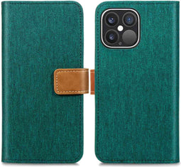 iMoshion Hoesje Geschikt voor iPhone 13 Pro Max Hoesje Met Pasjeshouder - iMoshion Luxe Canvas Bookcase - Groen