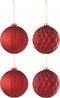 J-Line kerstbal Geribbeld/Ruit - glas - rood - large - doos van 4