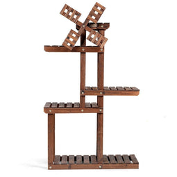 Coast 5-fasen plantenplank - Houten bloemplank - Rustiek windmolen ontwerp - Bruin 60 x 25 x 97 cm