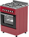 Wiggo WO-E609R - Vrijstaand Gasfornuis - 4 kookzones - 60 cm - 66 Liter - Rood Rvs