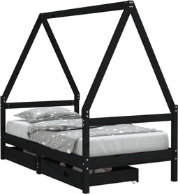 vidaXL - Kinderbedframe - met - lades - 80x160 - cm - massief - grenenhout - zwart