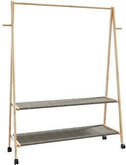 vidaXL - Kledingrek - met - schappen - en - wielen - 132x45,5x155,5 - cm - bamboe