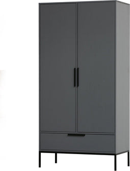 WOOOD Adam Kast 2-deurs - Grenen - Staal Grijs - 200x100x53