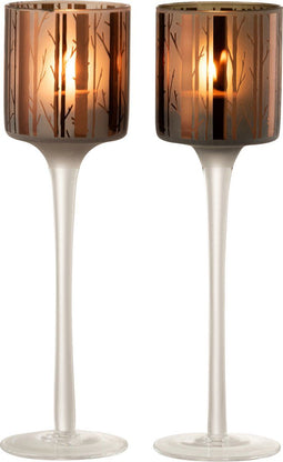 J-Line theelichthouder op voet Boom - glas - bruin - small - 2 stuks