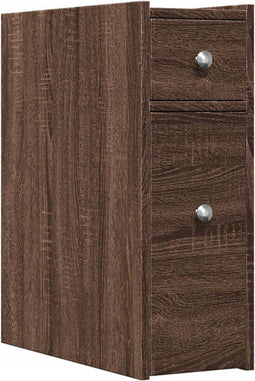 vidaXL - Badkamerkast - smal - met - wielen - bewerkt - hout - bruin - eikenkleurig