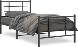 vidaXL - Bedframe - met - hoofd- - en - voeteneinde - metaal - zwart - 90x200 - cm