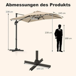 Coast Zweefparasol - 250 x 250 cm - Kantelbaar - 360° Draaibaar - Aluminium - Beige