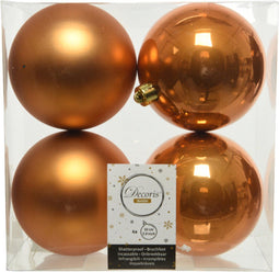 Decoris Kerstballen - 4x st - cognac bruin - D10 cm - kunststof - kerstversiering