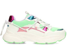 POSH by Poelman MADEE - Dames sneakers - Vetersluiting met chunky zool - Groen met combinatie
