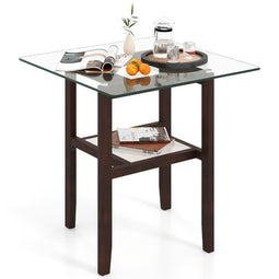 coast Vierkante Bijzettafel - Gehard Glas - Rubberhouten Frame - Bruin 61x61x62,5 cm