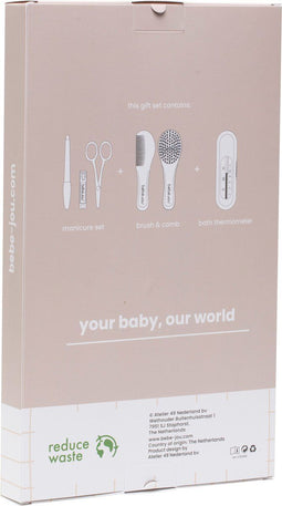 Bébé-Jou Geschenkset Sepp - Verzorgingsset met kapset manicureset en badthermometer - Sky green