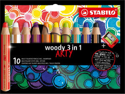 STABILO Woody 3 in 1 - Multi Talent Kleurpotlood - ARTY Etui Met 10 Kleuren + Puntenslijper