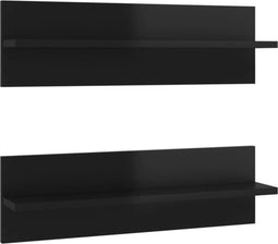 vidaXL - Wandschappen - 2 - st - 60x11,5x18 - cm - bewerkt - hout - hoogglans - zwart