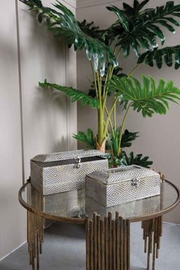 PTMD Tavi Doosje Antiek - 27 x 17 x 12 cm - Set van 2 - Ijzer - Goud