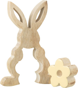 J-Line decoratie Konijn Met Bloem - hout - geel - small - paasdecoratie