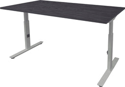 Linesto Plus bureau, hoogte instelbaar (65-85cm) met 180x90cm Schaduwzwart 25mm blad en wit (RAL9010) t-poot frame met rechte tenen