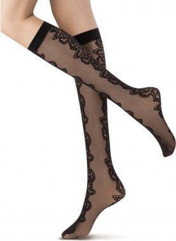 Oroblu Lacy Roses 20 Kniekous - Kant effect - Zwart