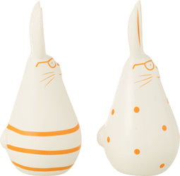 J-Line figuur Konijn - keramiek - oranje - small - 2 stuks - paasdecoratie