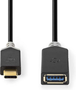 Nedis USB-C Adapter - USB 3.2 Gen 1 - USB-C Male - USB-A Female - 5 Gbps - 0.15 m - Rond - Vernikkeld - PVC - Antraciet - Doos