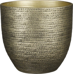 Mica Decorations - Plantenpot/bloempot - terracotta - goud/wit flakes relief- D35/H32 cm