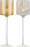 J-Line theelichthouder op voet Ruit - glas - wit/goud - large - 2 stuks