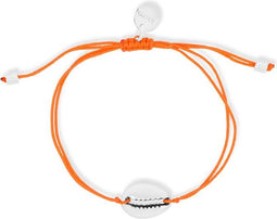 Scmyk BG-267 - Koordarmband - Verstelbaar met macrame sluiting - Oranje nylon met zilverkleurig schelpje