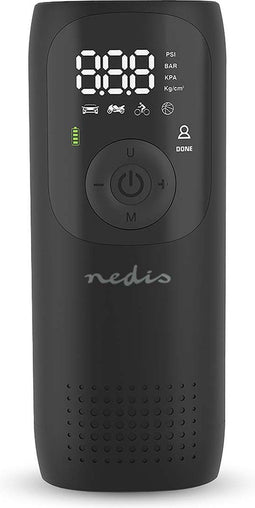 Nedis Draagbare Compressor – Luchtpomp met Zaklamp – Oplaadbaar – Auto tot Bal – Digitaal – 4 Mondstukken – 4000 mAH – Zwart