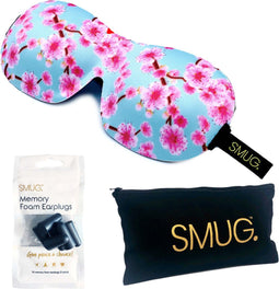 SMUG 3D Slaapmasker met Zwarte Oordopjes en Opbergzakje - 100% Verduisterend - Ergonomisch Oogmasker - Cherry Blossom Print