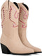 POSH by Poelman BIBI - Enkellaarzen - Cowboy stijl met ritssluiting - Beige met metallic roze