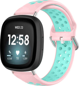 iMoshion Bandje Geschikt voor Fitbit Versa 4 / 3 / Sense (2) / Mintgroen - iMoshion Siliconen sport band zilveren gesp zilveren kastaansluiting - Roze