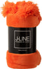 J-Line Plaid Pompom - fleece deken - polyester - oranje - 170 x 130 cm - woonaccessoires
