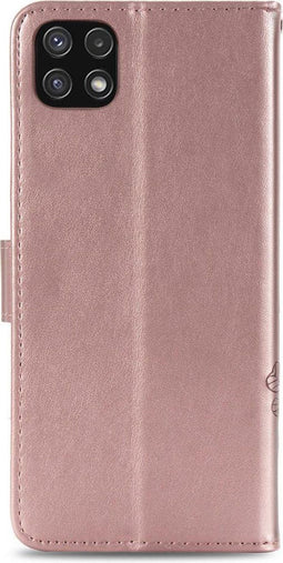 iMoshion Hoesje Geschikt voor Samsung Galaxy A22 (5G) Hoesje Met Pasjeshouder - iMoshion Klavertje Bloemen Bookcase - Rosé Goud